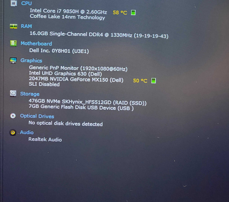 Dell Latitude 5501 i7-9850H GeForce MX150 2GB GPU 16GB RAM512GB SSD  Lap200
