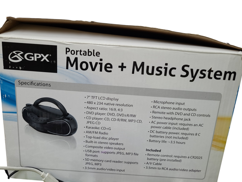 GPX Portable Boombox Music and Movie System 7" LCD Display Model BD702B