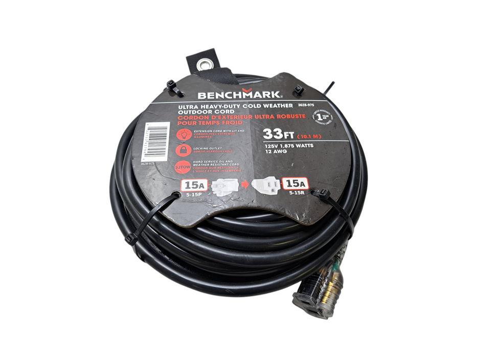 Benchmark Heavy-Duty Cold Weather Outdoor Cord 33FT 10.1M 12 AWG 15A )