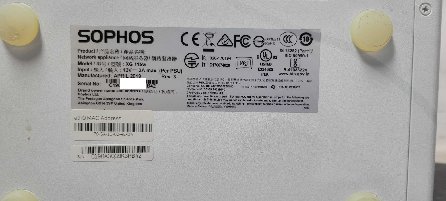 Sophos XG 115 Rev 3 Network Security Firewall w/ Power adapter _