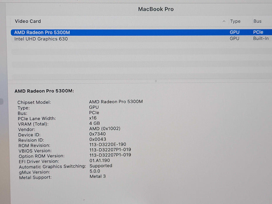 Apple Macbook Pro 2019 16" 6-Core i7-9750H @ 2.6GHz 16GB DDR4 500GB SSD GPU