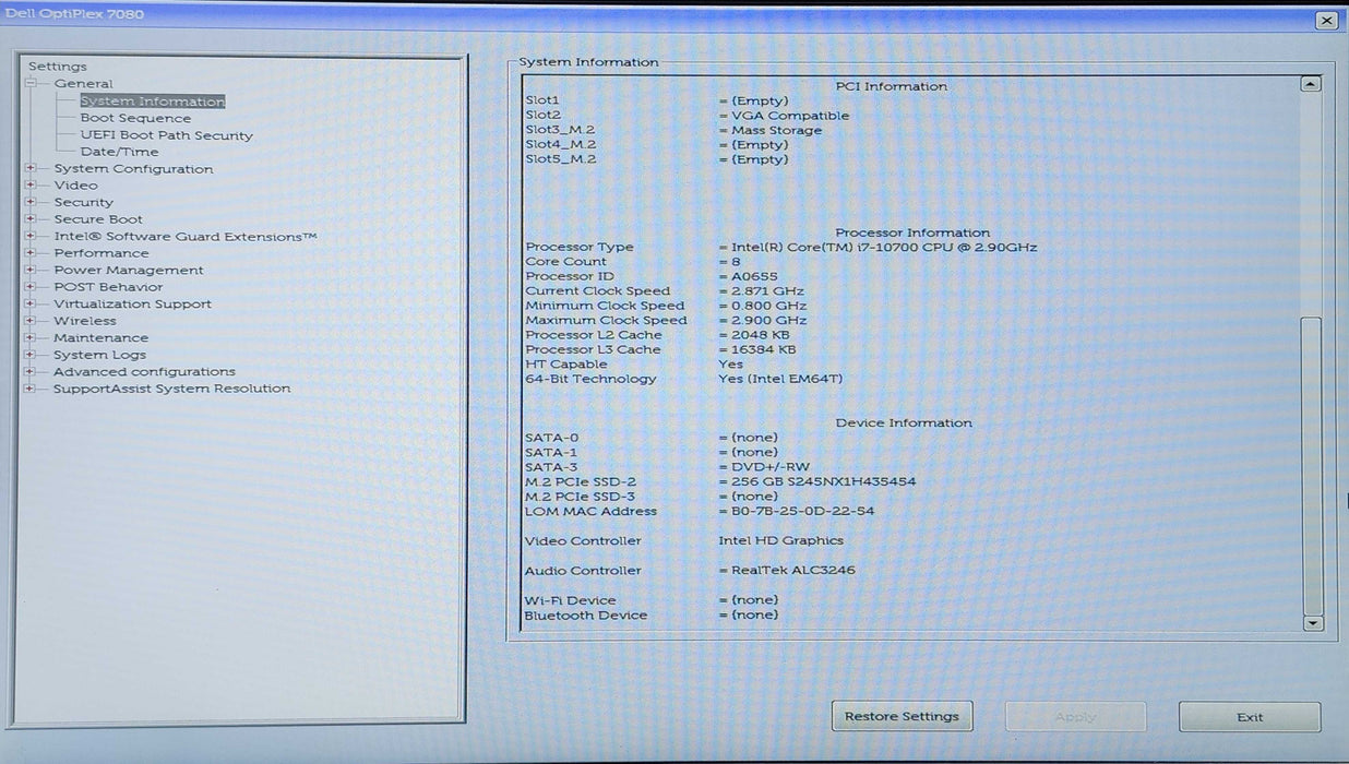 Dell OptiPlex 7080 SFF, i7-10700 2.90GHz, 32GB DDR4, 256GB NVMe