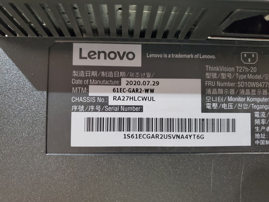 Lenovo ThinkVision T27h-20 27" Monitor Q