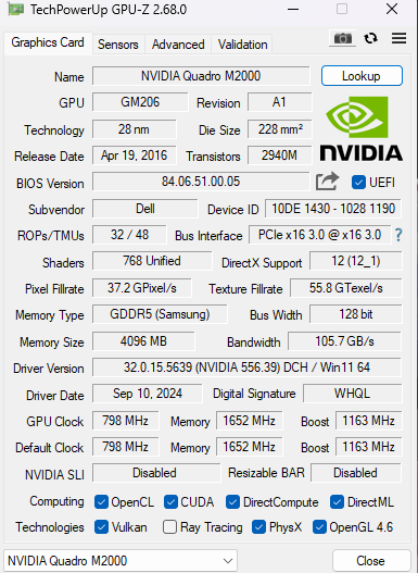 NVIDIA Quadro M2000 4GB GDDR5 Graphics Card Q