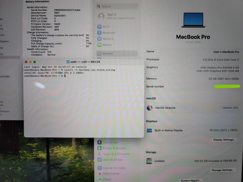 Apple MacBook Pro 16" 2019 i7-9750H 32GB DDR4 Radeon Pro 5300M 500GB SSD  β