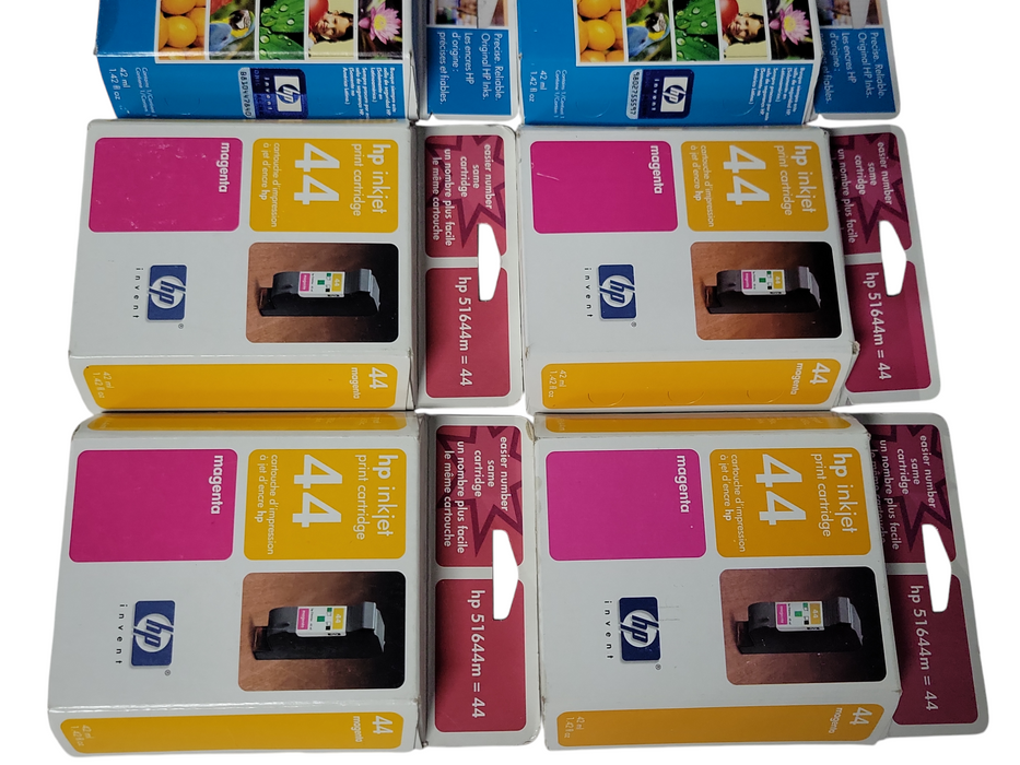 Lot of 6x New HP inkjet print cartridge 44 (4x Magenta, 1x Cyan, 1x Yellow) _