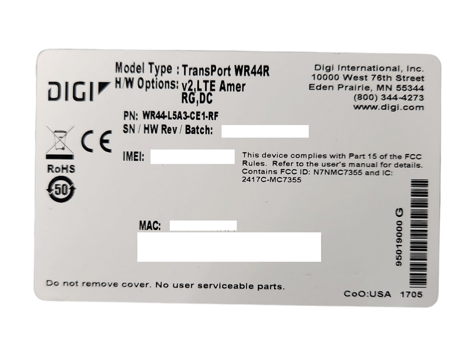 Digi International Transport WR44R WIRELESS CELLULAR Router, READ