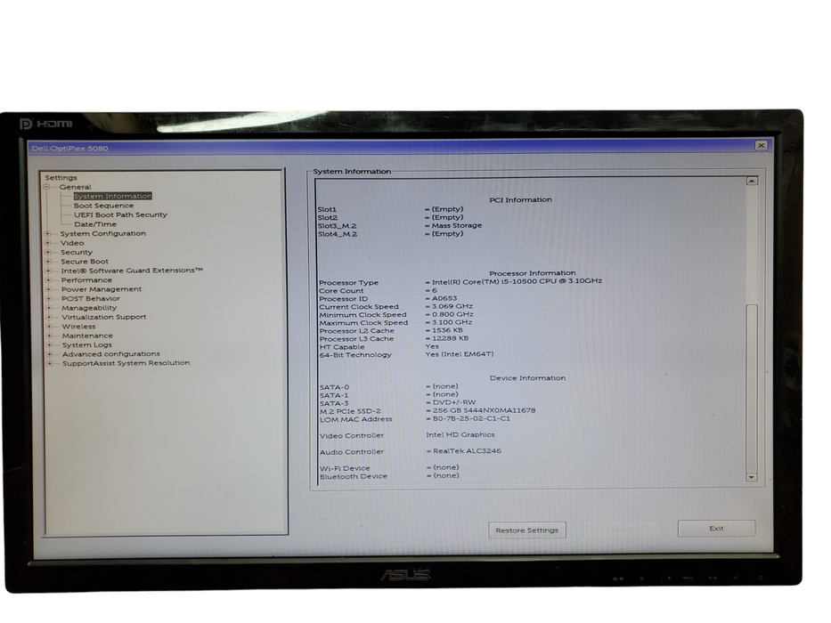 Dell OptiPlex 5080 SFF, Core i5-10500, 8GB RAM, 256GB NVMe, No OS