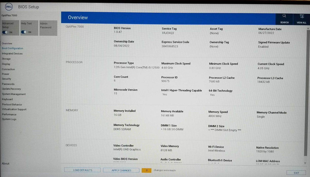 Dell OptiPlex 7000 USFF 12th Gen Core i5-12500 CPU 16GB RAM No HDD