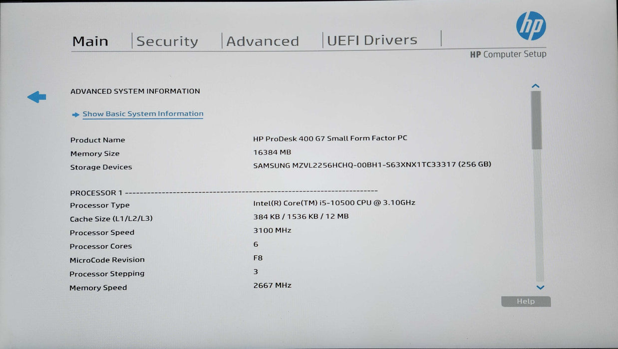 HP ProDesk 400 G7 SFF, i5-10500 3.10GHz, 16GB DDR4, 256GB NVMe