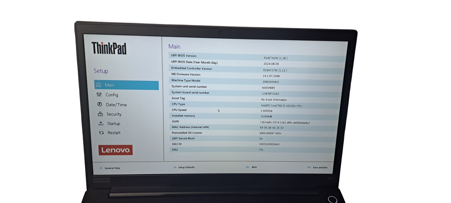 ThinkPad E15 i5-10210U CPU|16GB DDR4 RAM|256GB NVME|W/AC|READ   Lap200