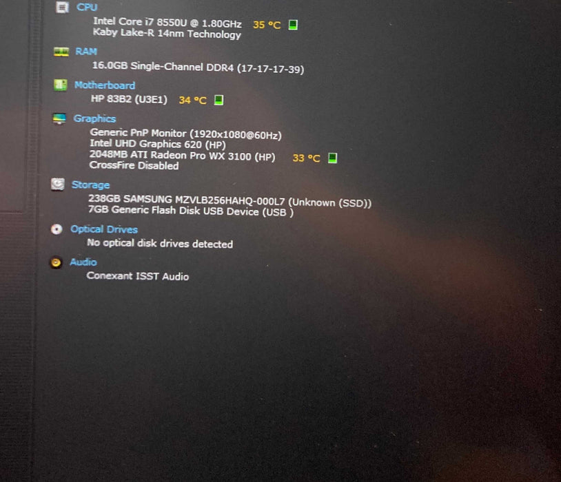 HP ZBook 15u G5 i7-8550H Radeon Pro WX3100 2GB GPU 16GB RAM 256GB SSD  Lap200