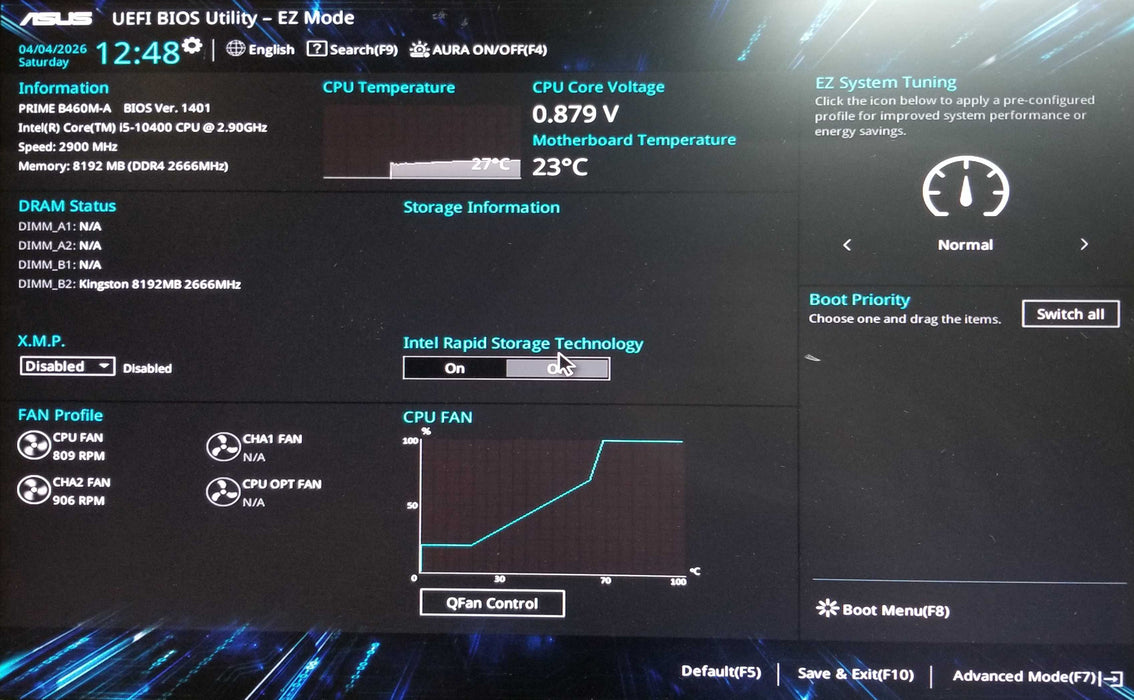 Generic Pc w/ Asus B460M-A Intel Core i5-10400 CPU 8GB DDR4 RAM No HDD Q