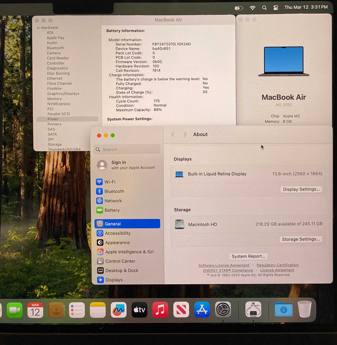 Apple MacBook Air 13 M2  2022 Midnight 8GB RAM 256GB SSD No Power Adapter