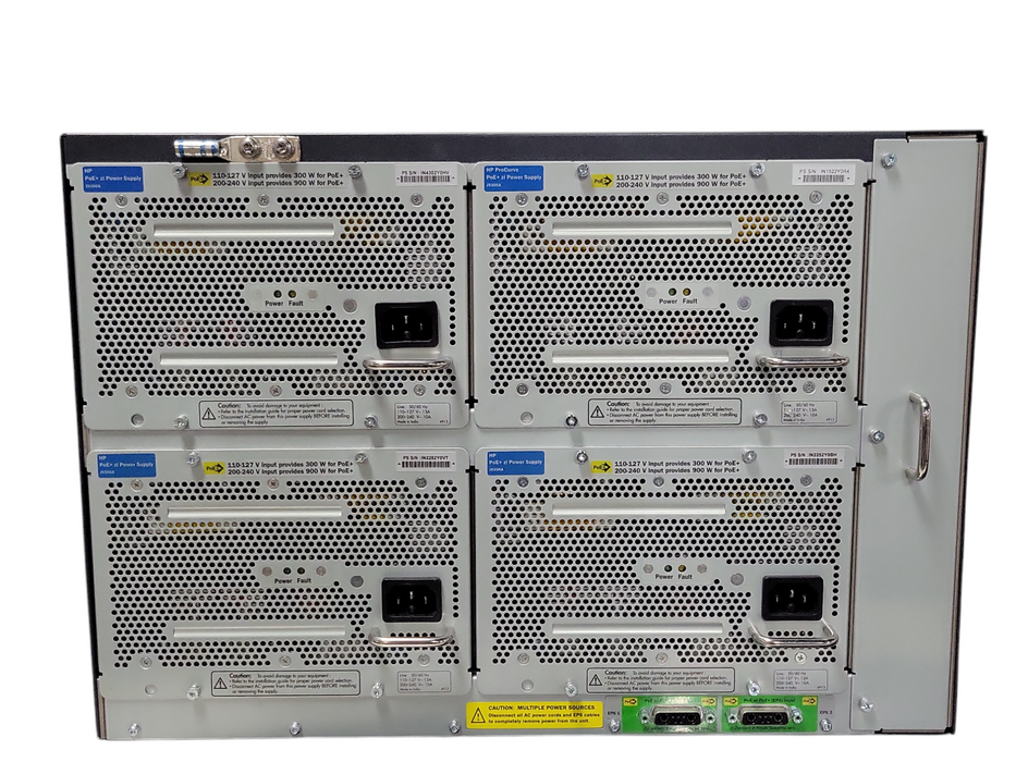 HP E5412 zl J8698A switch w/ 4x PSU, 9x J9534A, 3x J9535A modules, See _