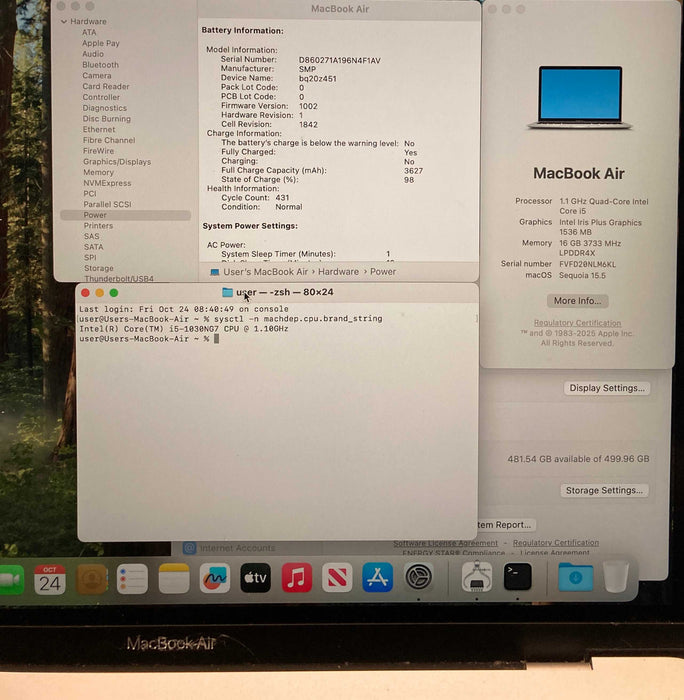 Apple MacBook Air 13 2020 i5-1030NG7 16GB 512SSD FRENCH Keyboard READ