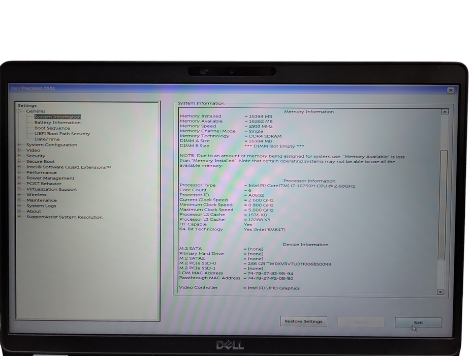 Dell Precision 3551 | i7-10750H 2.6GHz, 16GB DDR4, Quadro P620, 256GB NVMe ! Lap200