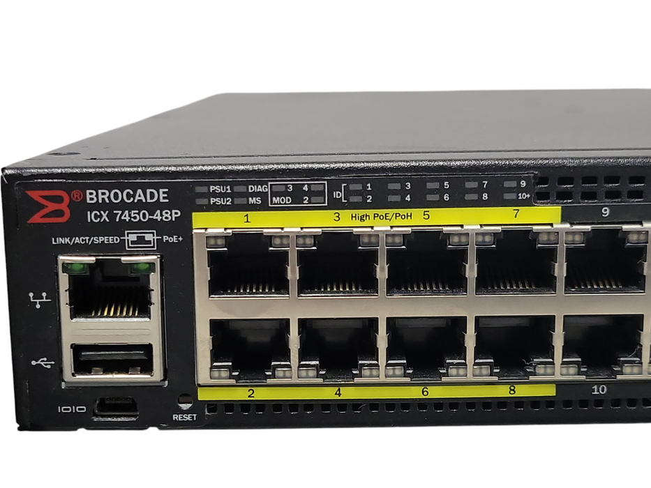 Brocade ICX7450-48P 48 Port PoE+ Gig Switch w/ Dual AC, READ _