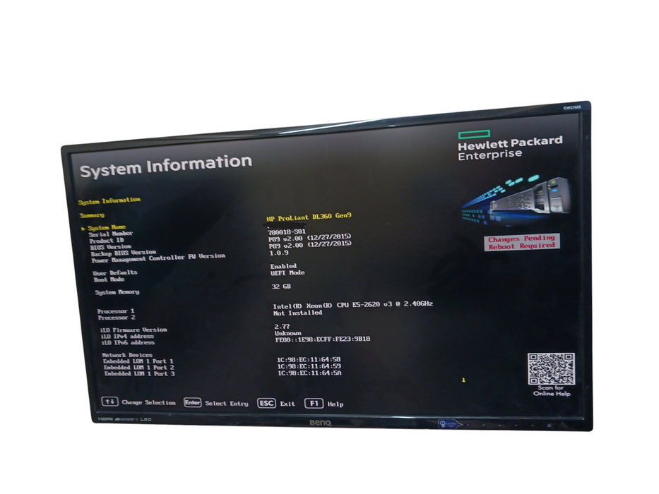 HP ProLiant DL360 Gen 9 Xeon E5-2620 v4 @2.10Ghz 32GB RAM