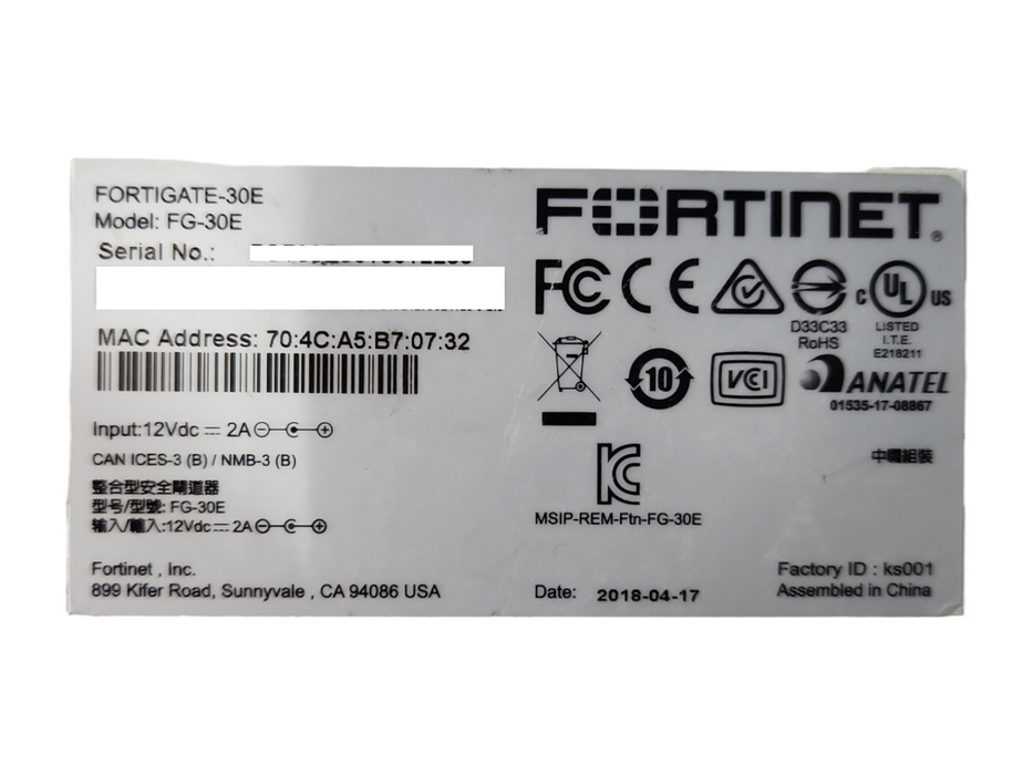 Fortinet FortiGate FG-30E, Network Security Firewall, Factory Reset