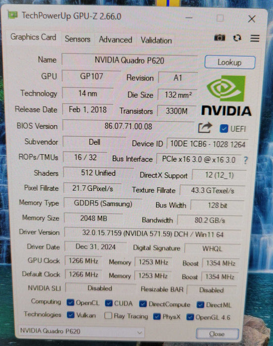 NVIDIA QUADRO P620 2GB GDDR5 PCIE %