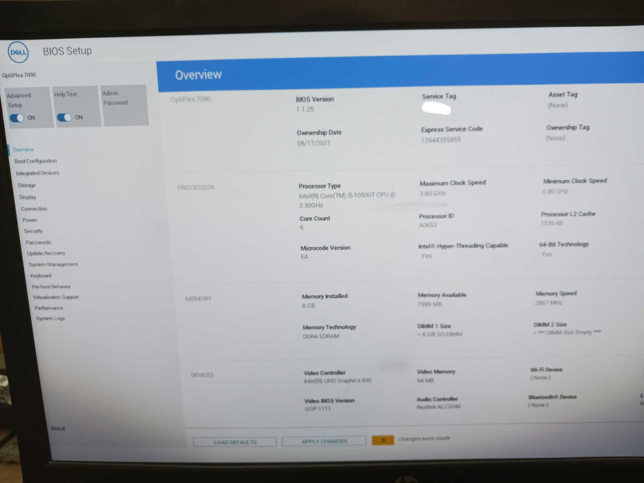 Dell Optiplex 7090 Micro USFF PC Intel i5-10500T @2.3Ghz 8GB DDR4 No HDD Q Q