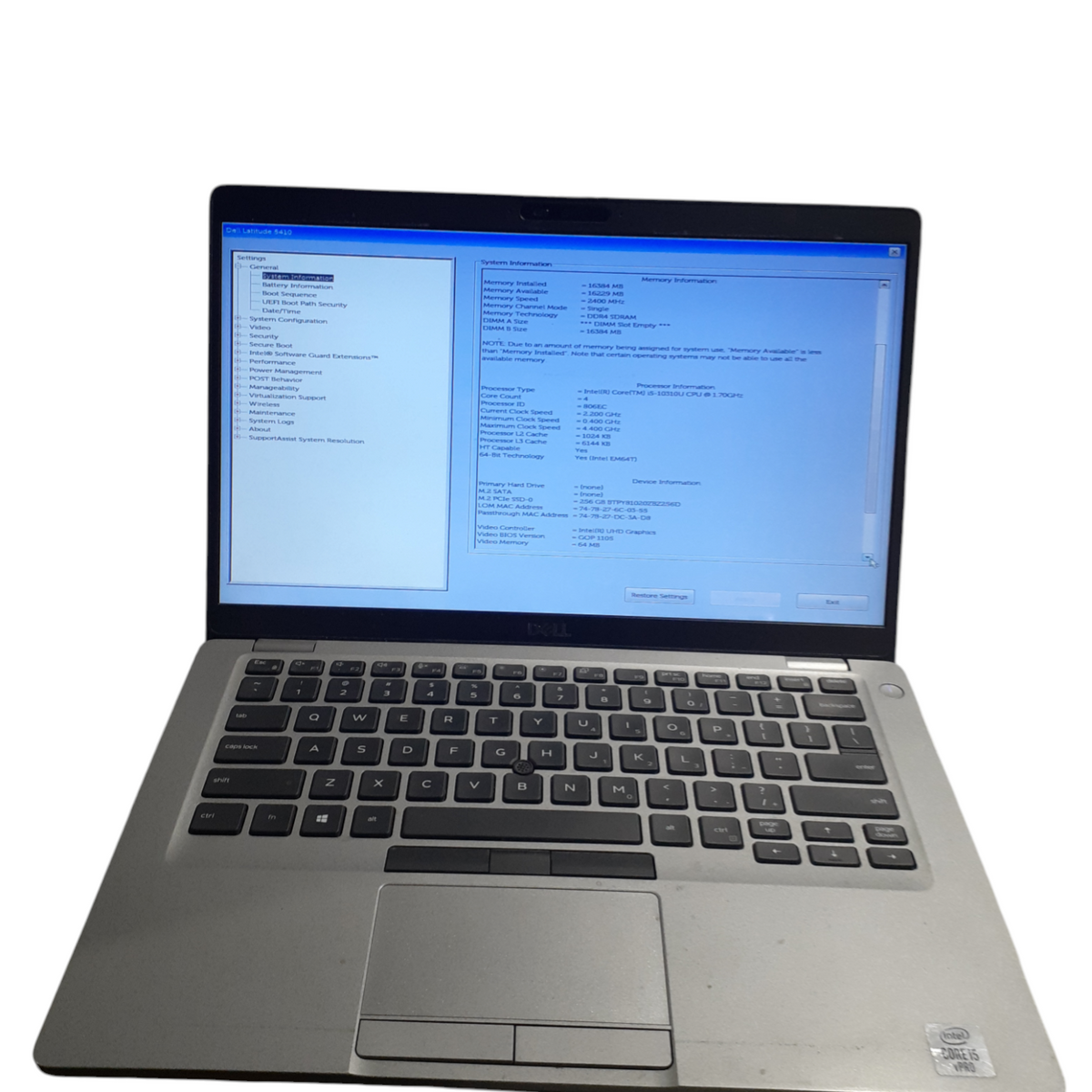 DELL Latitude 5410 i5-10310U @ 1.70GHz 16GB DDR4 256GB NVMe BudLap