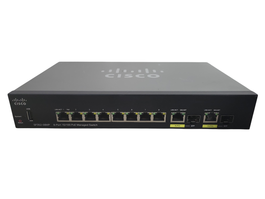 Cisco SF352-08MP-K9 V02 | 8-Port 10/100 PoE Switch w/ 2x Gigabit Copper/SFP !