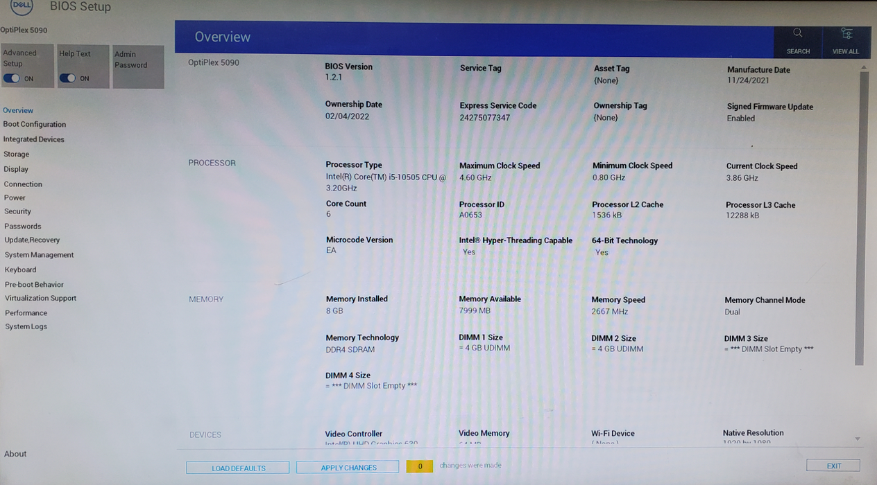 Dell OptiPlex 5090 - Core i5-10505 8GB DDR4 256GB NVMe