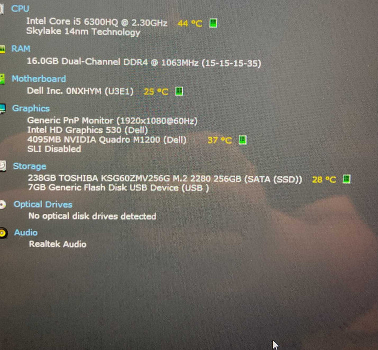 Dell Precision 7520 TOUCH i5-6300HQ QUADRO M1200 4GB GPU 16GB RAM 256GB SSD Q Lap200