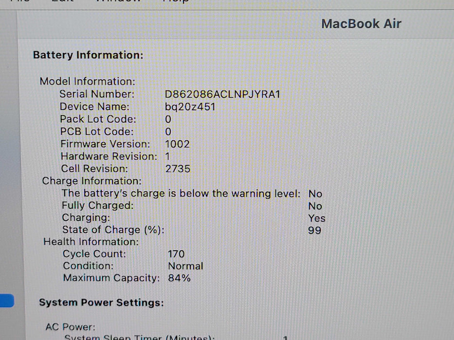 Apple Macbook Air 2020 8-Core M1 @ 3.2GHz 8GB RAM 250GB [A2337]