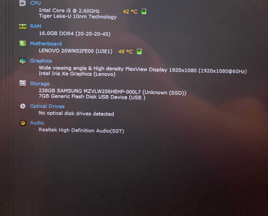 Lenovo ThinkPad T14s Gen 2 TOUCH Core i5-1145G7@2.60GHz 16GB RAM 256GB SSD READ  Lap200