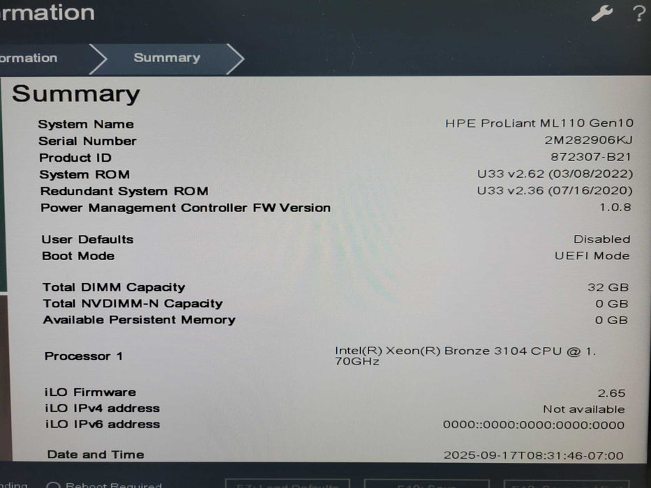 HPE PL ML110 Gen10 - Xeon Bronze 3104 32GB DDR4 S100i SR Gen10 2x500W PSU !