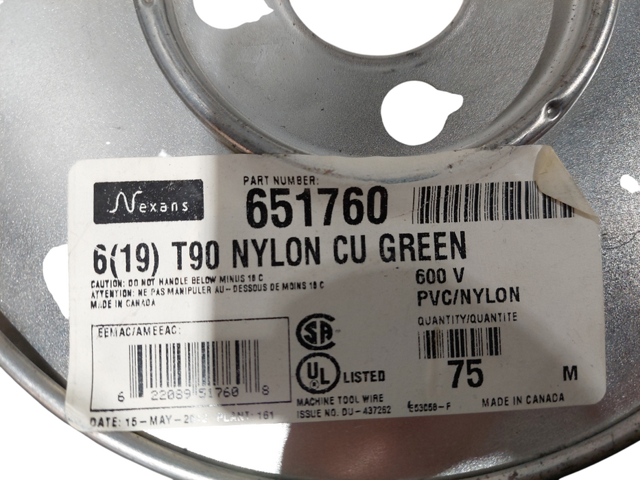 T90 Nylon CU Green 600V VW-1 F 6 AWG 13.3mm THHN or THWN-2 GR 2  =
