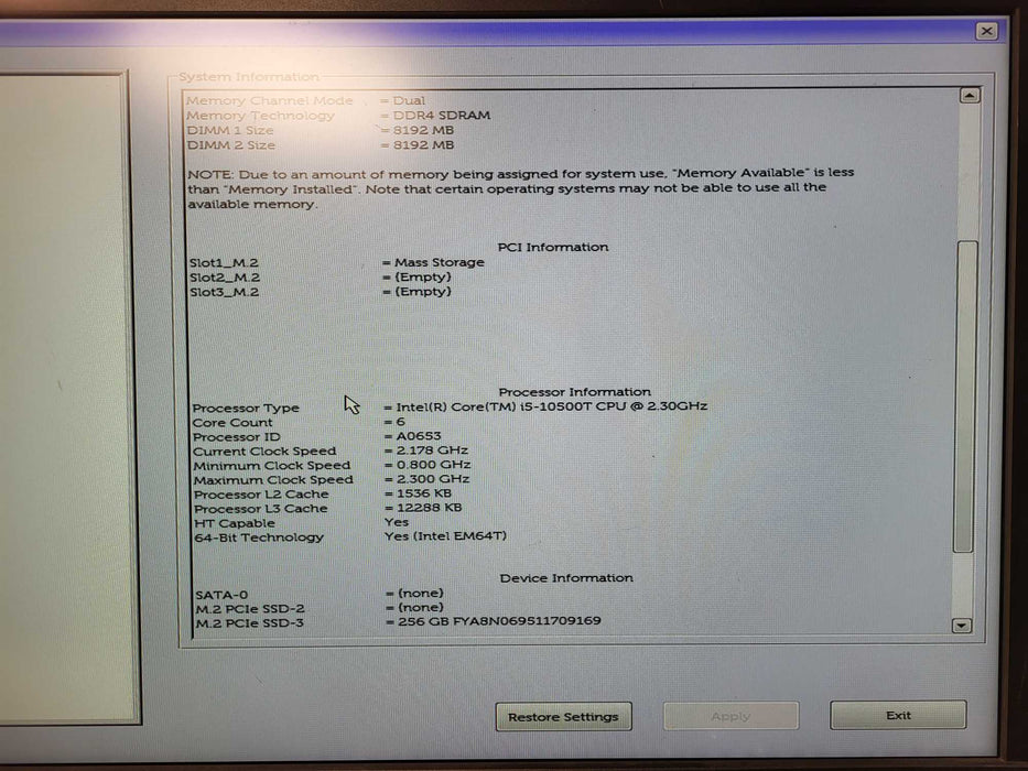 Dell OptiPlex 3080 Core i5-10500T 2.3GHz 16GB RAM 256GB NVme w/ AC No Wifi Q$