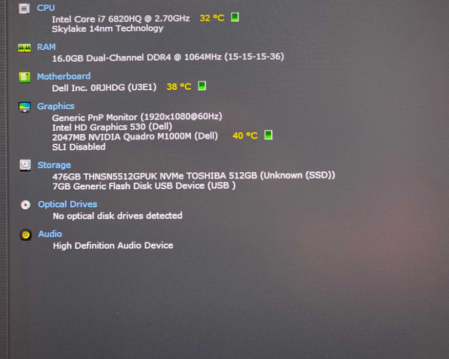 Dell Precision 7510 i7-6820HQ QUADRO M1000M 2GB GPU 16GB RAM 512GB SSD  Lap200