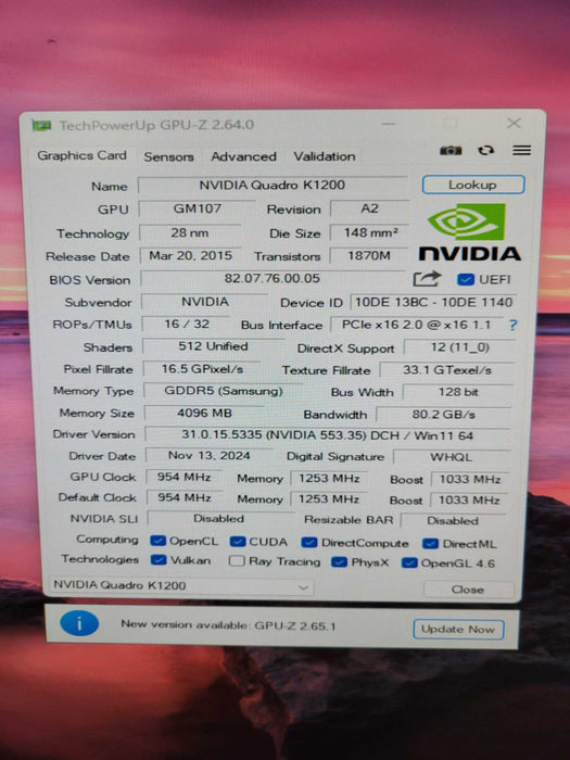NVIDIA Quadro K1200 4GB GDDR5 Low Profile Graphics Card | 4x Mini DP !