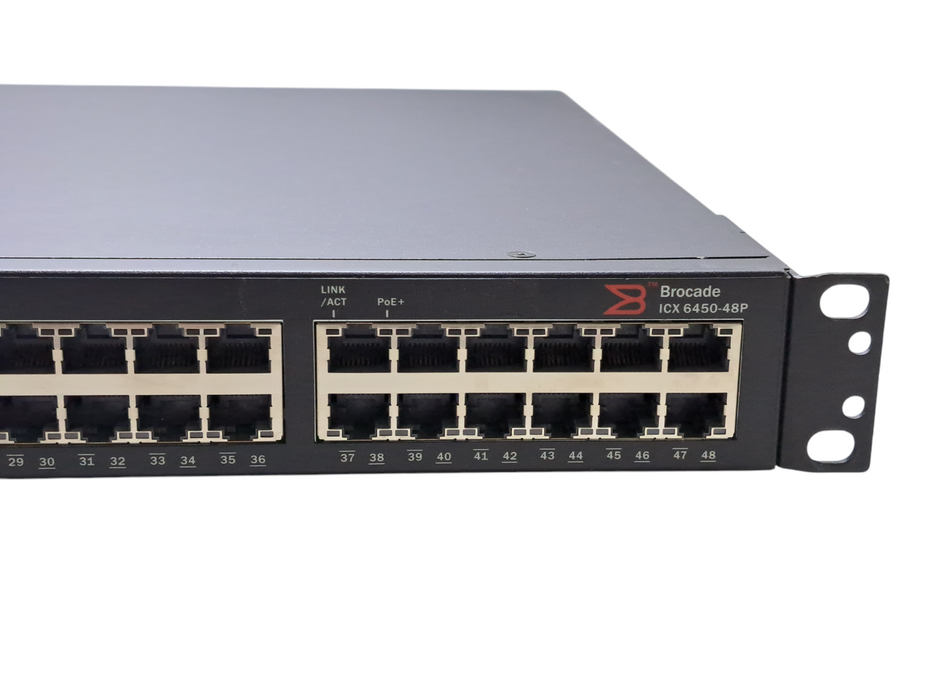 Brocade ICX6450-48P | 48-Port Gigabit PoE+ Switch, 4x 1/10G SFP+ w/ Rackmount Q