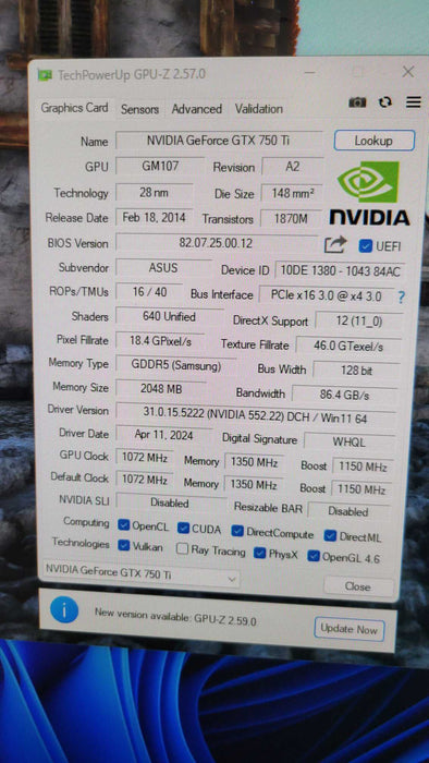 ASUS NVIDIA GTX 750Ti OC 2GB PCIE %
