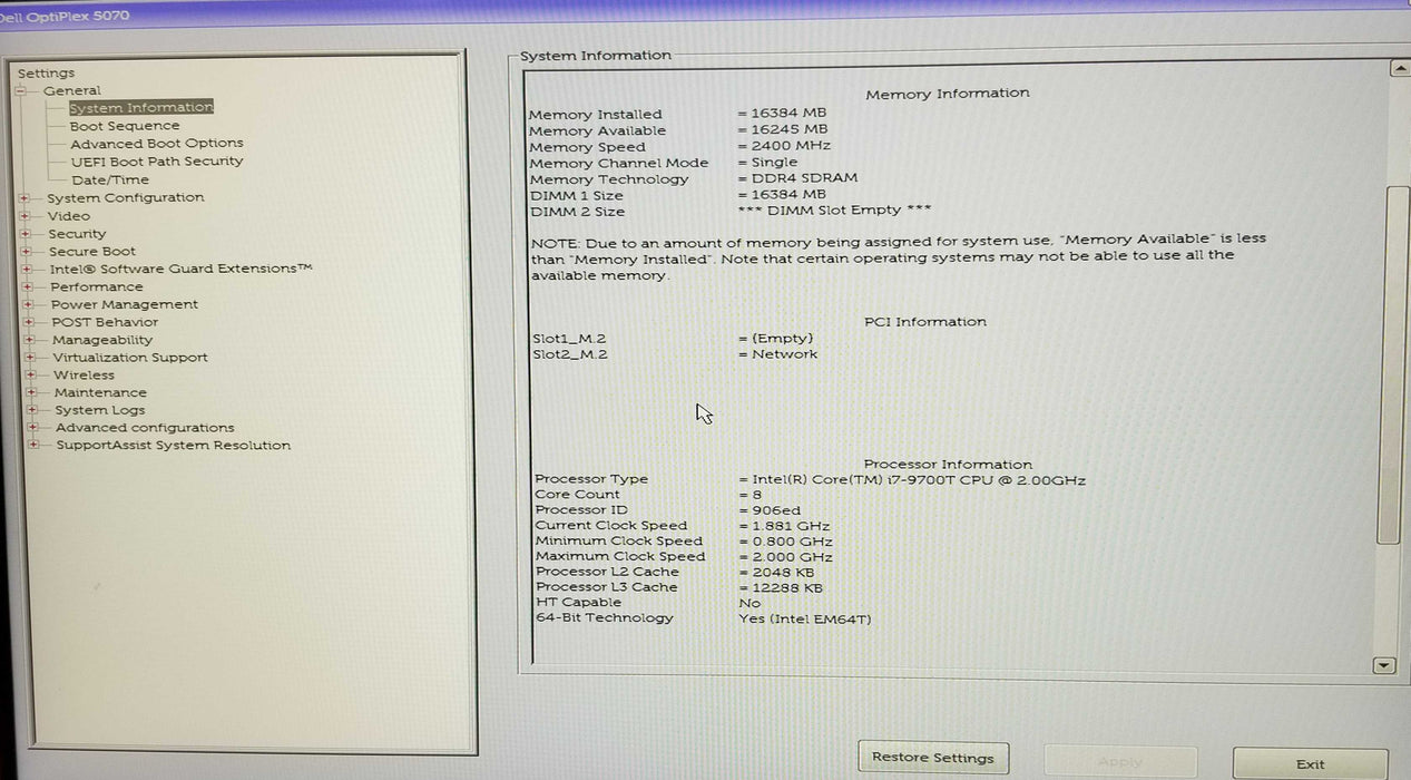 Dell OptiPlex 5070 USFF Intel i7-9700T CPU 2.00GHz, 16GB RAM - No HDD