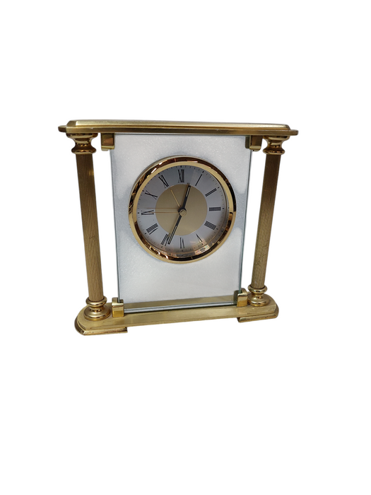 Brass & Glass Mantel /Desk/ Shelf Clock  =