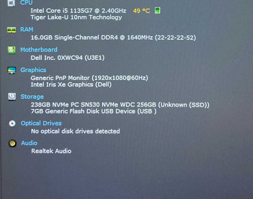 Dell Latitude 3520 Core i5-1135G7@2.40GHz 16GB RAM 256GB SSD READ   Lap200
