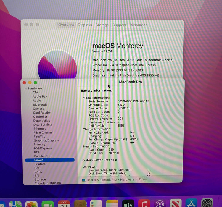 Apple MacBook Pro 13" 2019 i5-8279U 16GB RAM 512GB SSD No Power Adapter