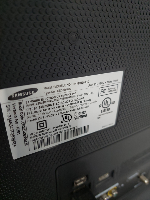 Samsung 32" TV Model: UN32D4003BD   mfd : 2012 =