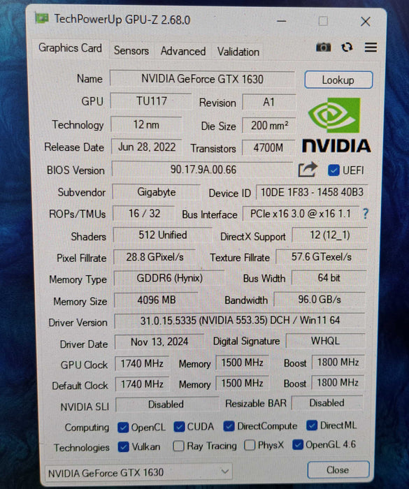 Gigabyte GeForce GTX 1630 4GB GDDR6 Graphics Card | GV-N1630OC-4GL )