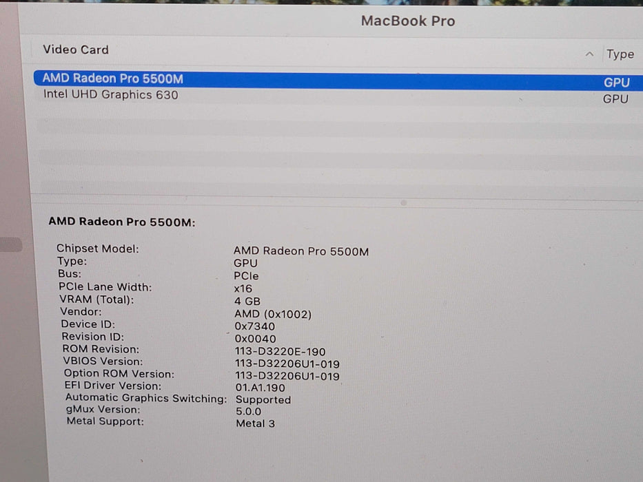 Apple Macbook Pro 2019 16" 6-Core i9-9980HK @ 2.4GHz 16GB DDR4 500GB SSD