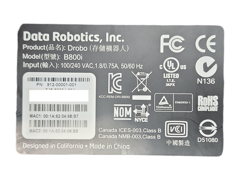 Drobo B800i iSCSI 8 Bay Business Storage Array w/ 2x 2TB HDDs