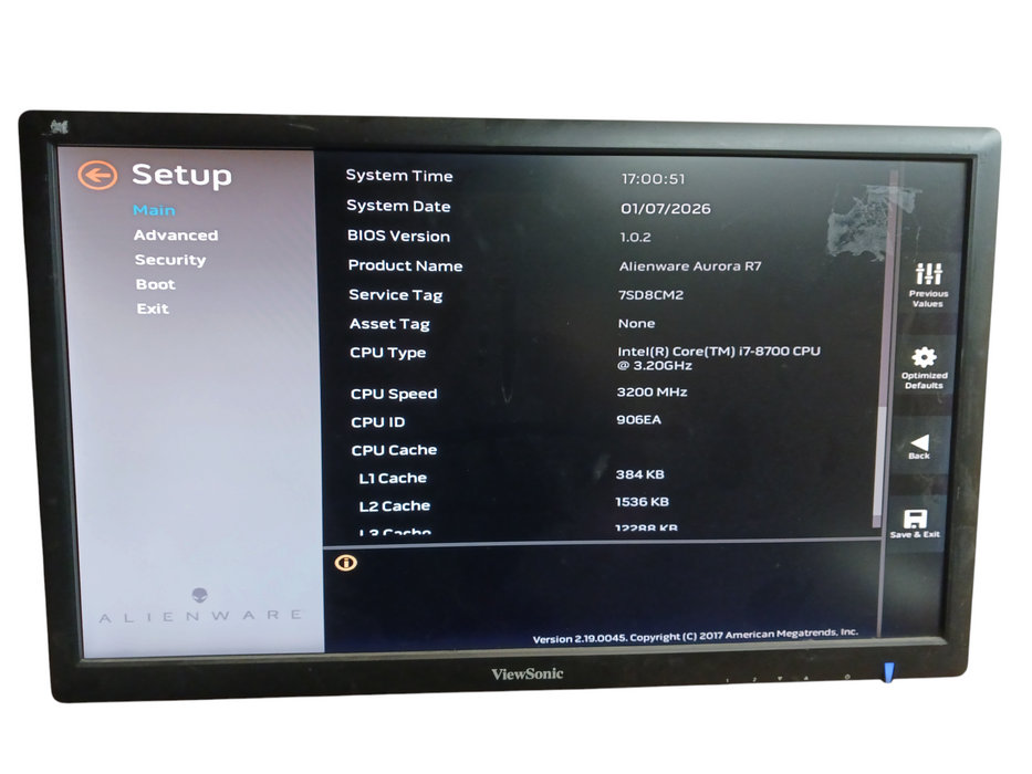 Alienware Aurora R7 intel i7-8700 @ 3.2Ghz 16GB DDR4 GeForce GTX 1080 READ