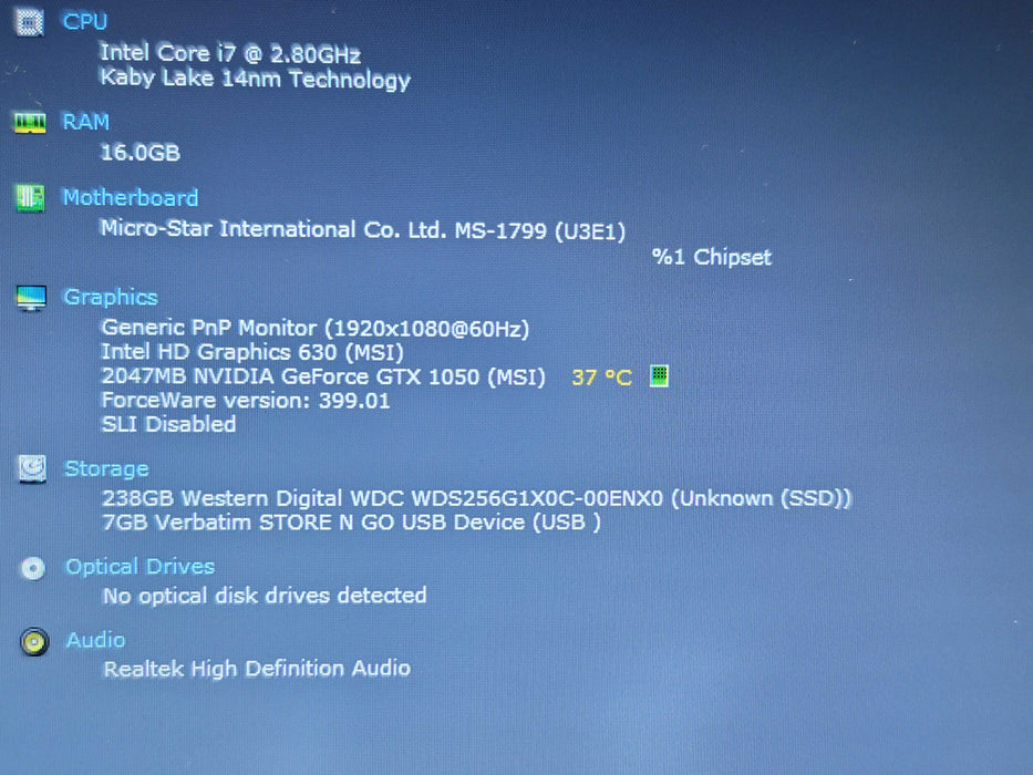MSI GL72M i7-7700HQ 16GB RAM GTX 1050 256GB SSD no adapter β Lap200