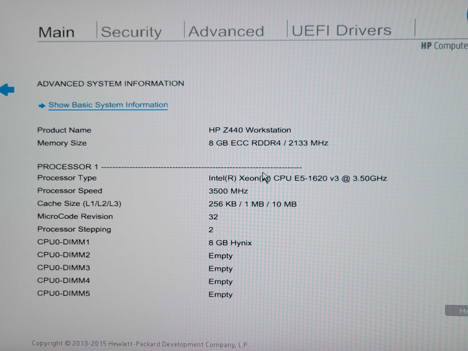 HP Z440 - Xeon E5-1620 v3 3.50GHz,8GB DDR4 NO HDD QUADRO K2200 700W PSU _